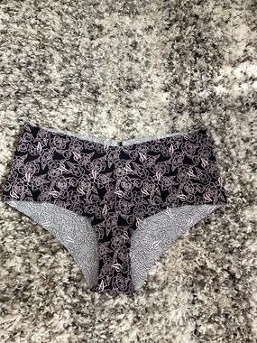 Victoria's Secret Black Hipster Panties with Pink Floral Print